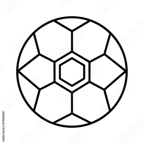 Simple black outline of a classic soccer ball design.