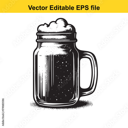 Vector art of vintage beer mug with foam