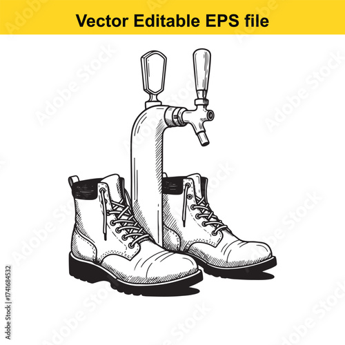 Vector art of beer tap with boots