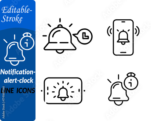 Notification alert clock modern icon.The clock may include subtle ringing lines to symbolize urgency or reminders. Clean outlines, smooth or monochrome styling. Give it a modern, professional look.