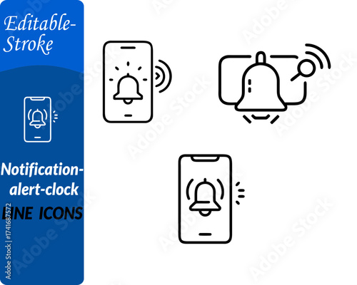 Notification alert clock modern icon.The clock may include subtle ringing lines to symbolize urgency or reminders. Clean outlines, smooth or monochrome styling. Give it a modern, professional look.