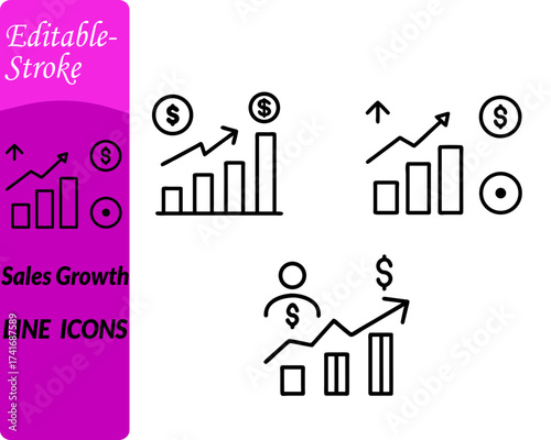 Sales growth icon. Drawn in a clean flat vector style with bold lines smooth edges. and vibrant color to express growth achievement and positive sales performance. Ideal for business marketing finance