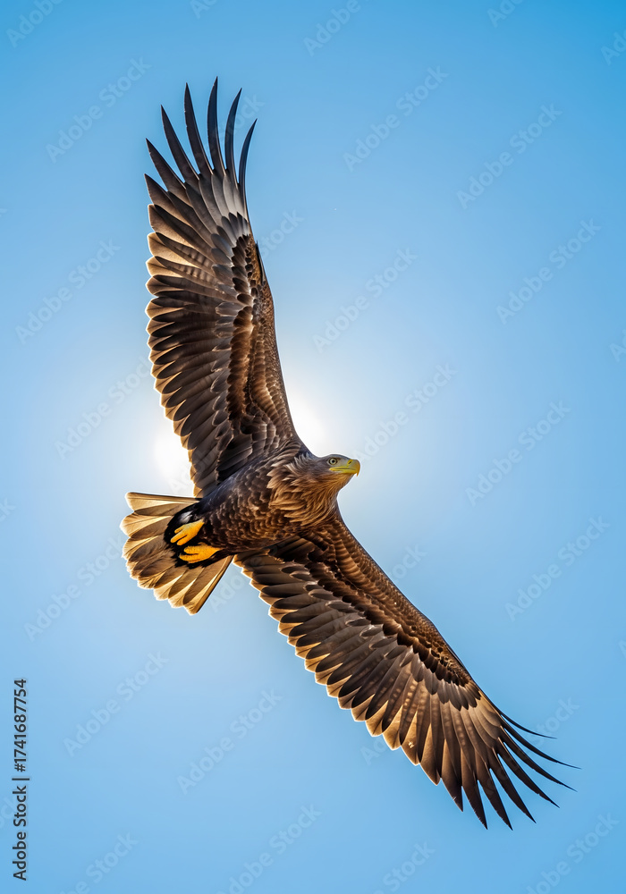 Fototapeta premium Majestic white-tailed eagle flying against a bright blue sky