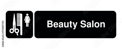 Beauty Salon pictogram with explanation – minimal signage icon for grooming services, hospitality zones, and civic UI systems – High-Quality Vectorial Stock Image