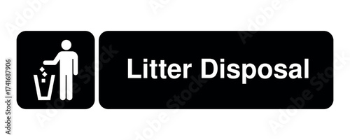Litter Disposal pictogram with waste bin and figure symbol with explanation – minimal signage icon for cleanliness zones, public facilities, and civic UI systems – High-Quality Vectorial Stock Image