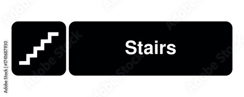 Stairs pictogram with ascending step symbol with explanation – minimal signage icon for vertical access, public infrastructure, and civic UI systems – High-Quality Vectorial Stock Image
