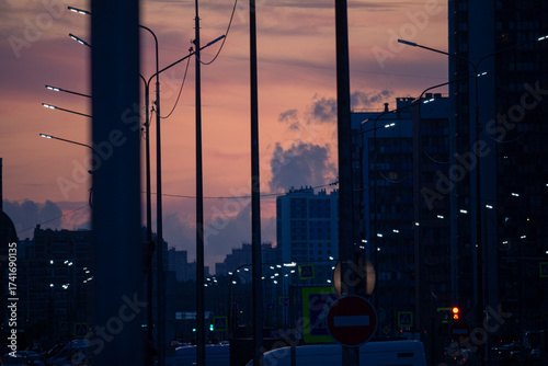 sunset over the city in Saint-Petersburg Russia