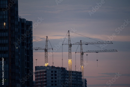 construction site at sunset in Saint-Petersburg Russia