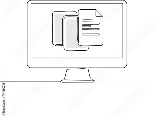 Computer screen displaying file transfer in continuous line art