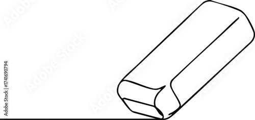 Hand-drawn outline illustration of an eraser rubbing out a black line on a white background