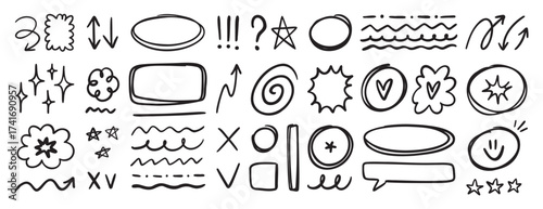 Hand drawn planner sketch doodle elements set simple design shapes