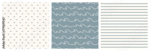 Vector Set of  Sea Waves Vector Seamless patterns