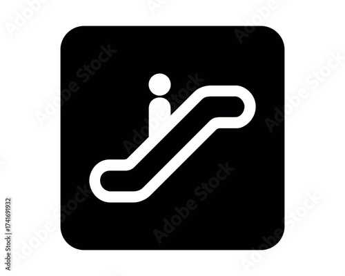 Escalator pictogram with person-on-stairs symbol – minimal signage icon for vertical transport, public access zones, and civic UI systems – High-Quality Vectorial Stock Image
