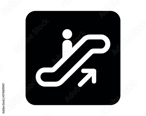 Escalator Up pictogram with ascending figure symbol – minimal signage icon for vertical transport, public access zones, and civic UI systems – High-Quality Vectorial Stock Image