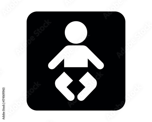 Nursery pictogram with seated baby symbol – minimal signage icon for infant care zones, family facilities, and civic UI systems – High-Quality Vectorial Stock Image