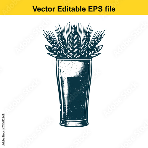 Vector art of glass of beer with wheat stalks