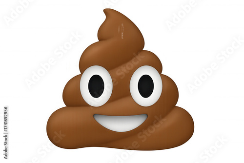Brown pile of poo emoji with a big smile and big eyes, presenting a cheerful and humorous concept on a transparent background