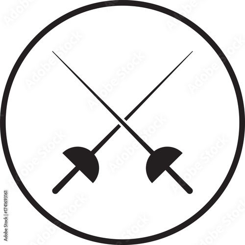 Crossed Fencing Swords Icon in a Circle Design
