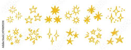 Hand drawn stars and sparkles doodle set simple decorative design