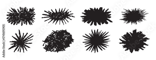 burst brush strokes vector set. grunge exploding shape text boxes. dirty distress texture shape set