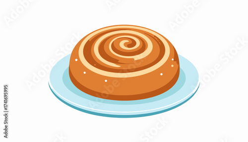 Sweet Cinnamon Roll Pastry with Icing on a Plate Illustration