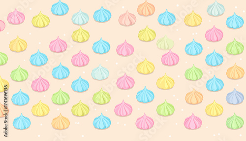 Sweet Pastel Meringue Swirls Pattern Background. Cute Colorful Candy Drops.