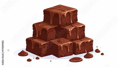 Stack of Delicious Chocolate Brownies with Rich Glaze and Crumbs on White Background