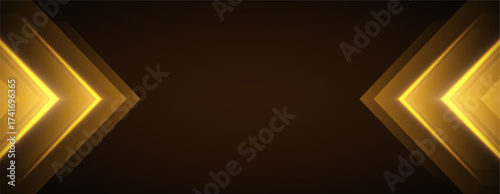 Glowing golden arrows background, dynamic glowing pointers backdrop, fast motion. Movement, boost or action concept. Vector illustration.