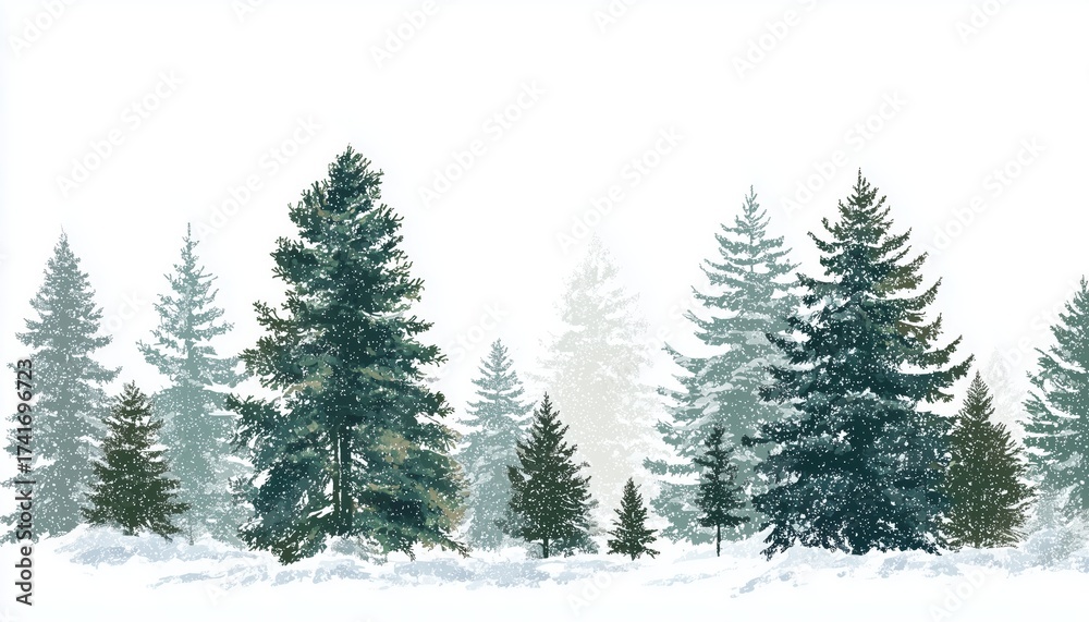 Fototapeta premium Winter Scene: Fir Trees And Pines Covered In Snow - Coniferous Forest Perfect For Christmas Decoration