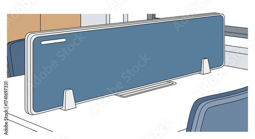 Modern Office Desk Privacy Screen. Minimalist Workplace Partition for Acoustic Separation and Focus.