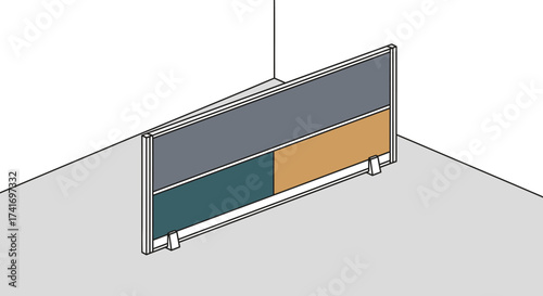 Isometric drawing of a modern office cubicle partition wall with color blocks