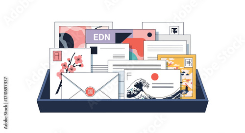 Collection of diverse letters and envelopes in a mail tray, representing communication and correspondence