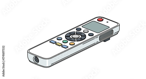 Modern White Remote Control Vector Illustration. Electronic Device for Media and Smart Home Control.