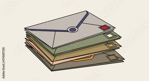Stack of Envelopes Illustration: Mail and Correspondence Concept