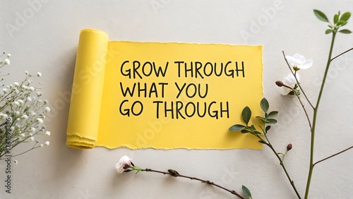 Yellow paper with motivational quote and floral elements