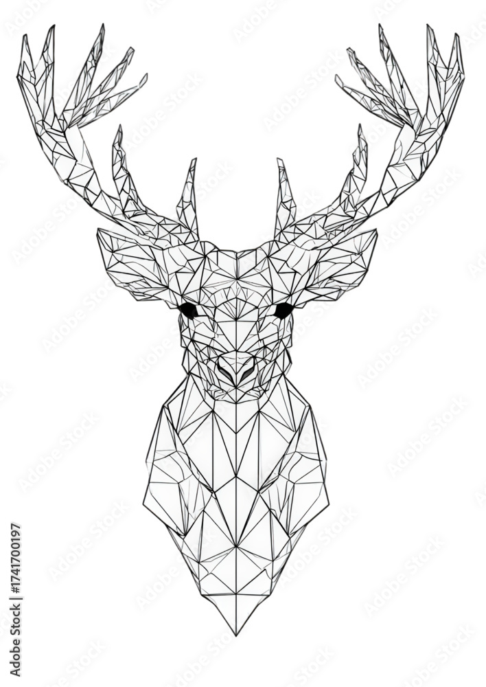 Geometric Polygonal Deer Head Line Art Illustration.