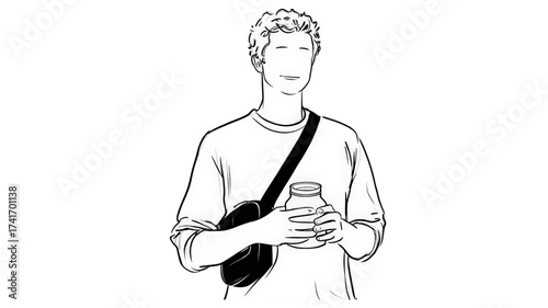 Hand drawn sketch of a young man holding a jar.
