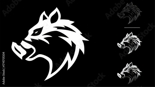 Stylized White Wild Boar Head Mascot Logo.