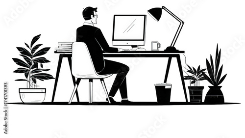 Professional man working on a computer at his office desk.