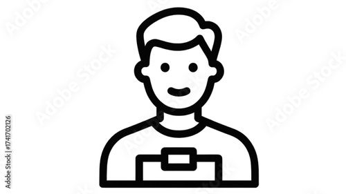 Minimalist line art icon of a smiling young man.