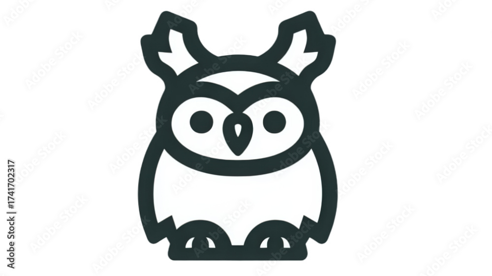 Fototapeta premium Simple black outline horned owl icon illustration.
