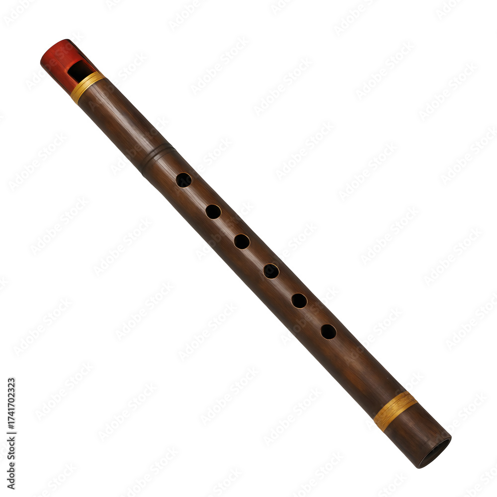 Fototapeta premium Wooden Flute Isolated on White Background