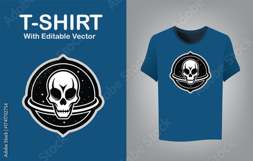 Alien skull mascot logo outer space cosmic design for t-shirt apparel