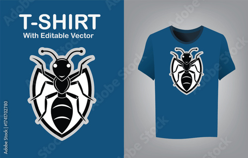 Mascot logo ant emblem for teamwork productivity and sports clubs t-shirt design