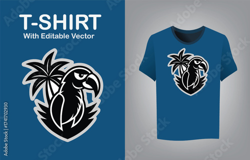 Tropical parrot mascot logo design with palm trees for t-shirt apparel
