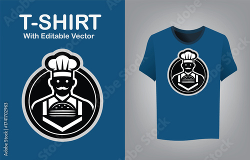 Chef mascot logo for food delivery brand t-shirt design