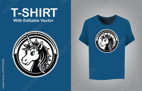 Cute unicorn mascot logo design for t-shirts and merchandise with rainbow elements