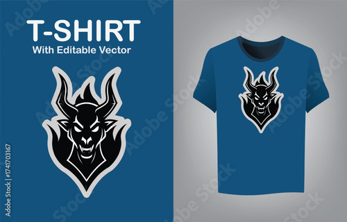 Fierce devil mascot logo with fiery aura perfect for t-shirt designs