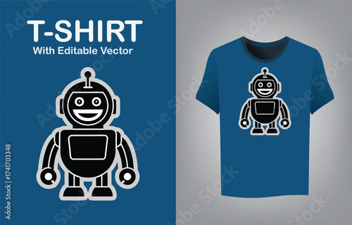 Friendly robot mascot logo design for apparel and branding applications