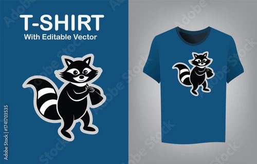 Playful raccoon mascot logo design t-shirt mockup for apparel and branding